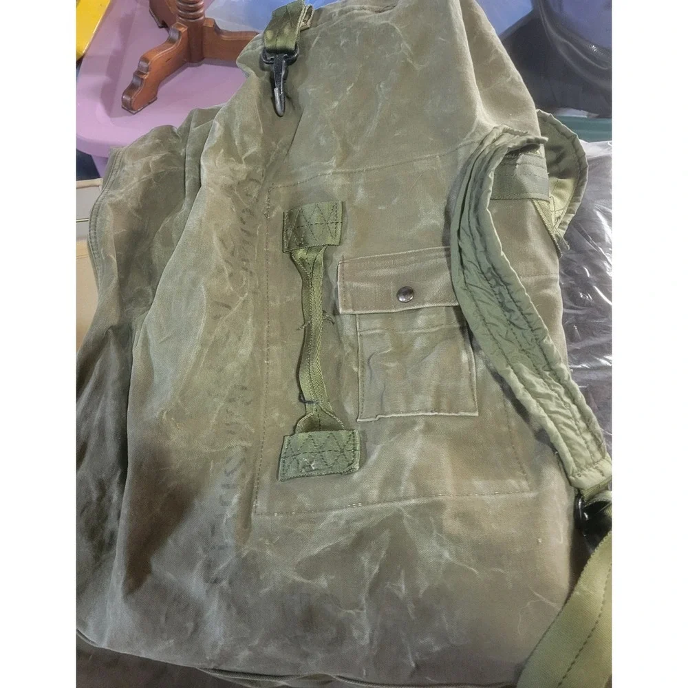 Vintage Military Surplus Olive Drab Canvas Duffle Bag Backpack Sea Bag Rugged